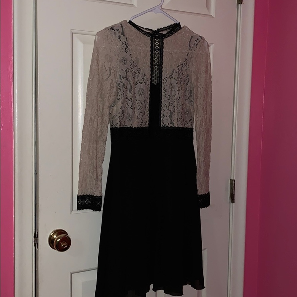 Off-White and Black Lace Dress